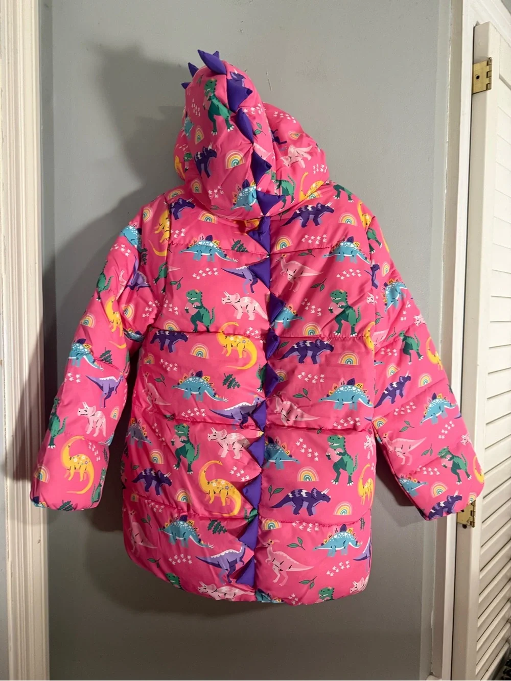 Gymboree Girls Size 8 Pink Dinosaur Hooded Puffer Coat Fleece Lined Winter